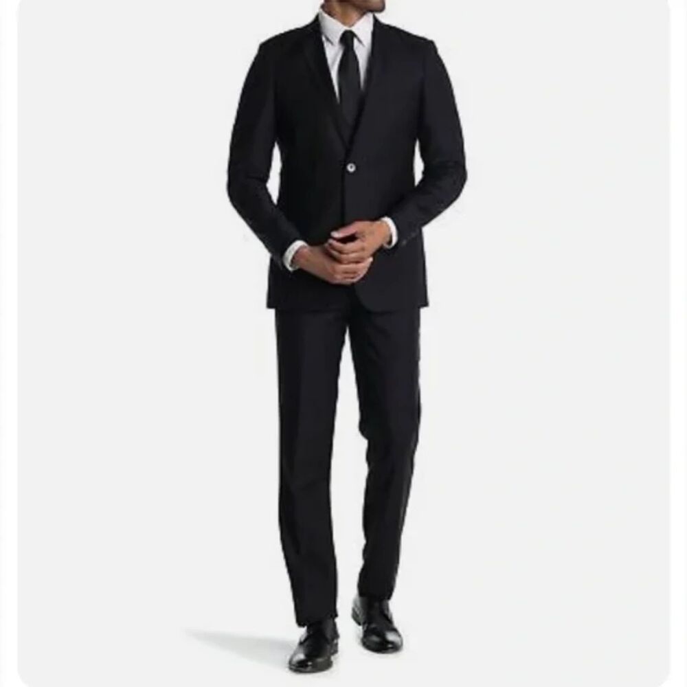 Zanetti Porto Black Wool Suit Jacket 42S Lanificio Di Biella